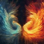 A surrealistic image of two flames merging into one against a cosmic background, representing the spiritual concept of Twin Flames.