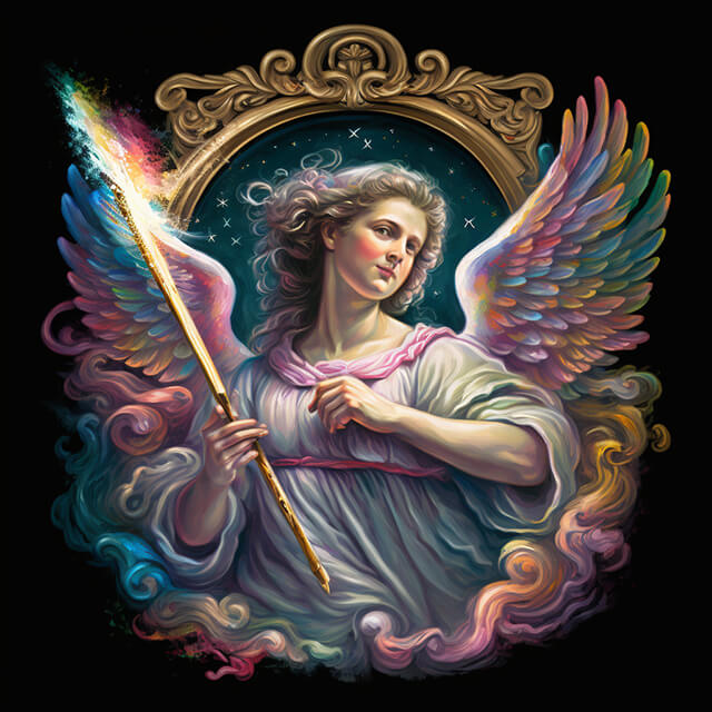 Jophiel, the beauty of angels, creating a burst of vibrant colors.