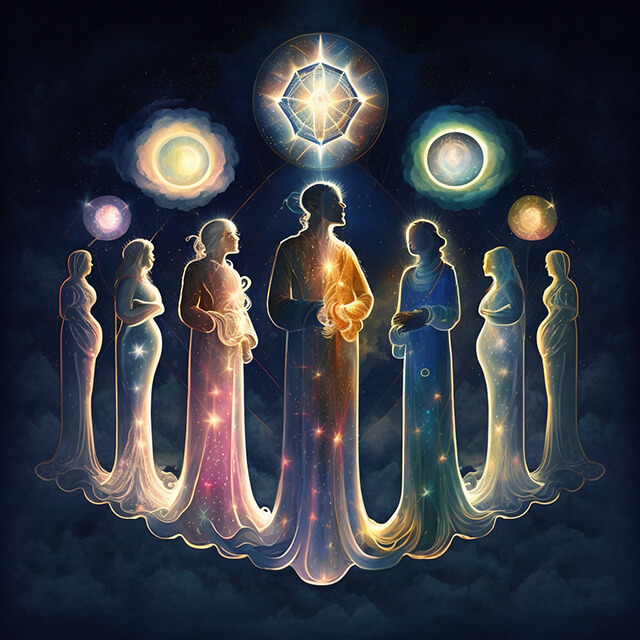 A group of diverse, glowing angelic figures, illustrating the various interpretations of 'What are angels?