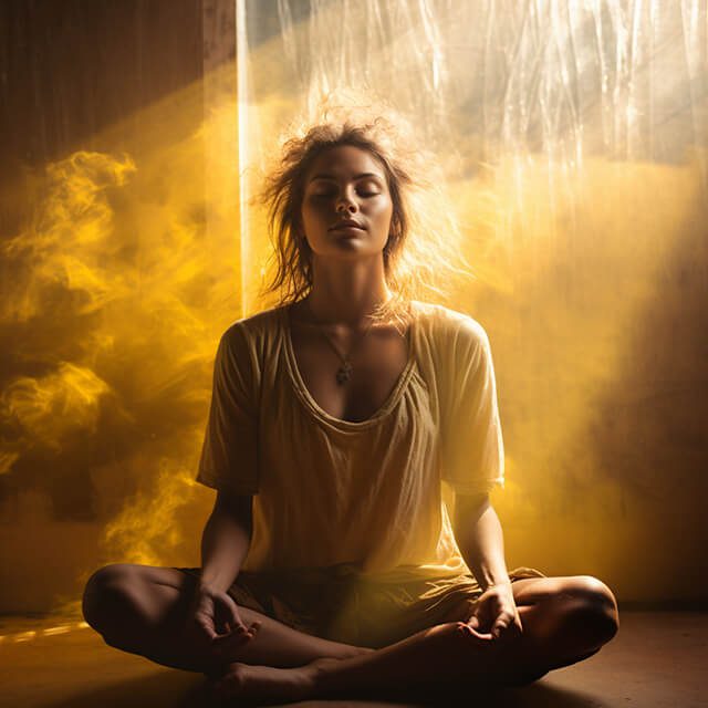 Meditating figure with a yellow aura, symbolizing the spiritual depth of the Yellow Person.